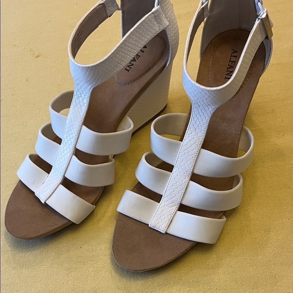 Alfani Cream and white Strappy T‑Bar Wedge Sandals size 8.5